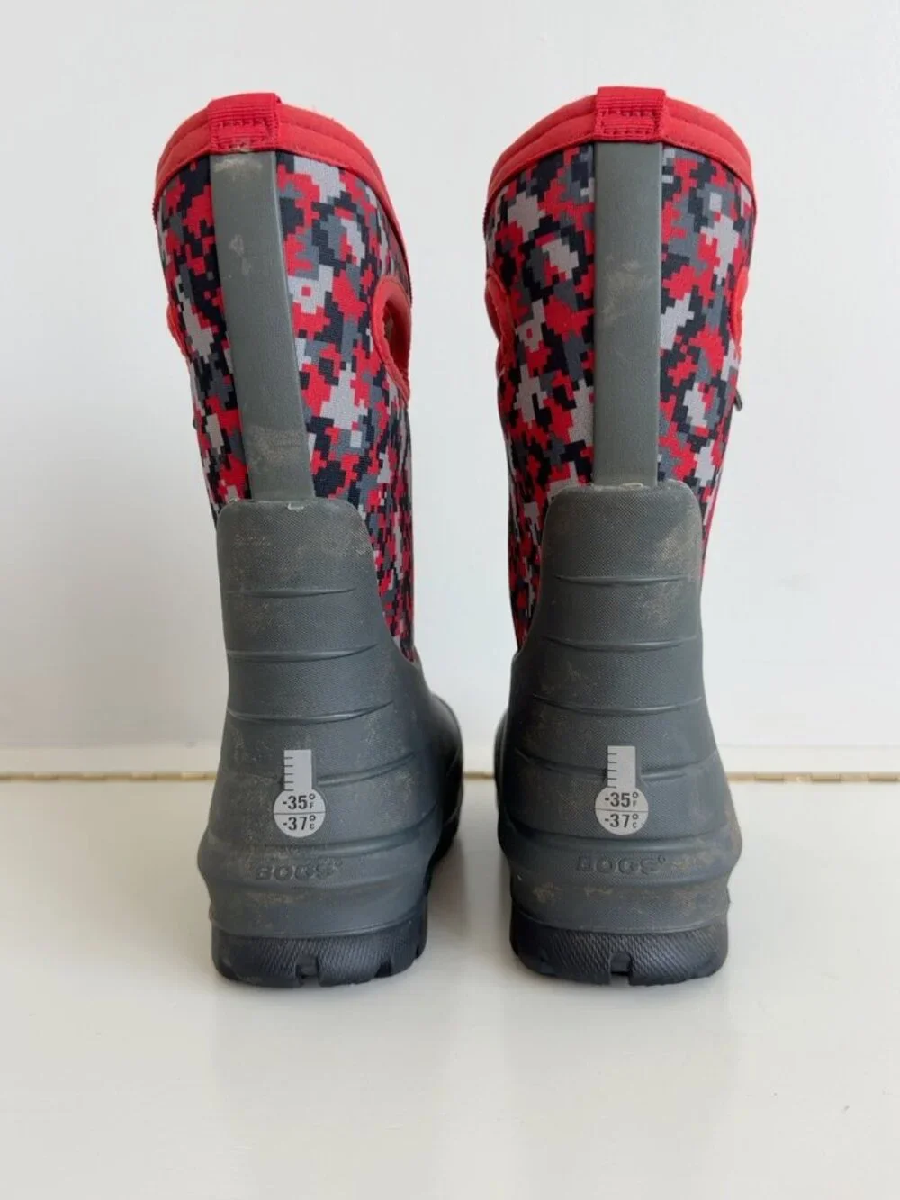 BOGS Kids Size 11 Waterproof Insulated Winter Snow Boots Gray Red (Orangish)